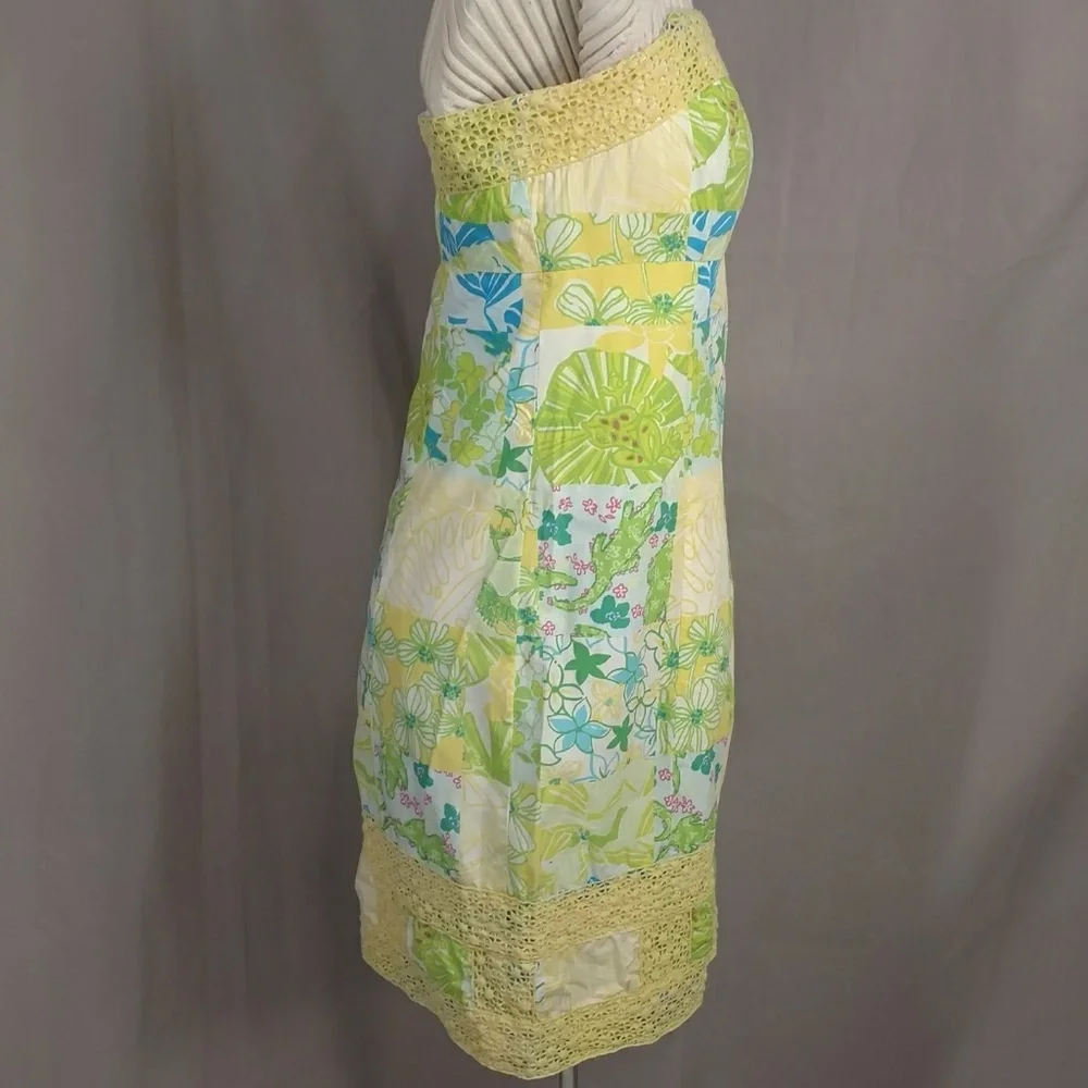 Lilly Pulitzer Bright Patchwork Cotton Summer Sundress Strapless Dress Colorful - Picture 2 of 8